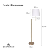 Sarantino Metal Floor Lamp in Antique Brass Finish with Cream Linen Fabric Shade Kings Warehouse