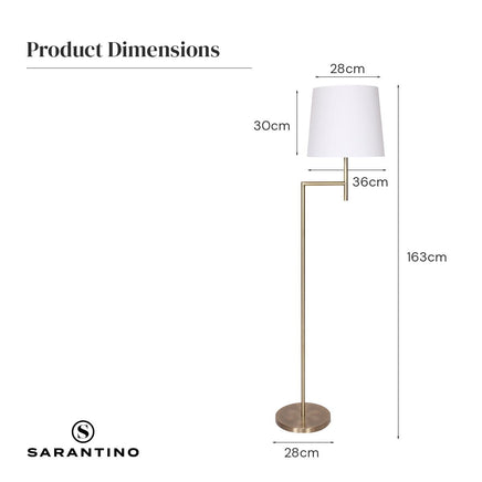 Sarantino Metal Floor Lamp in Antique Brass Finish with Cream Linen Fabric Shade Kings Warehouse