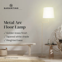 Sarantino Metal Floor Lamp in Antique Brass Finish with Cream Linen Fabric Shade Kings Warehouse