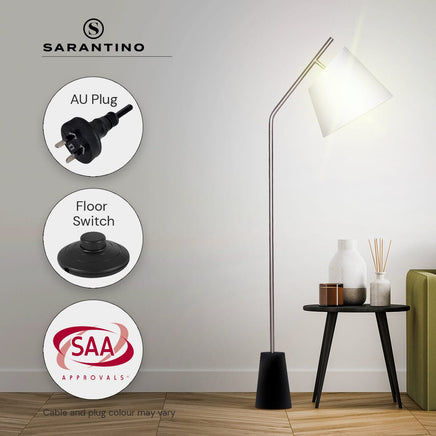 Sarantino Metal Floor Lamp Nickel Finish with Black Marble Base Kings Warehouse