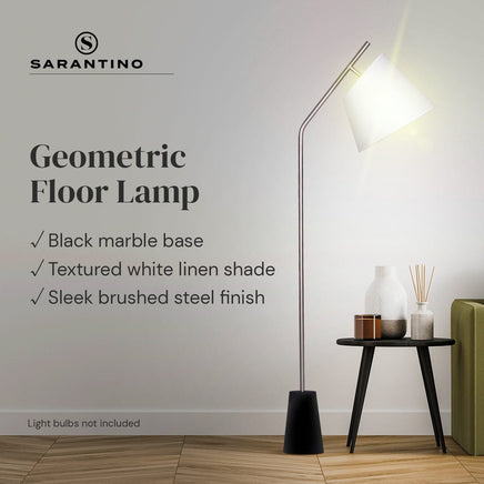 Sarantino Metal Floor Lamp Nickel Finish with Black Marble Base Kings Warehouse