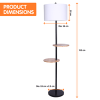 Sarantino Metal Floor Lamp Shade with Black Post in Round Wood Shelves Kings Warehouse