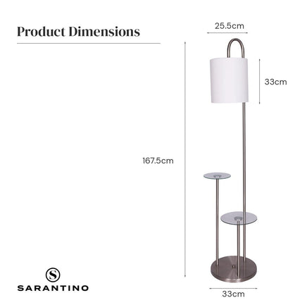 Sarantino Metal Floor Lamp with Glass Shelves Kings Warehouse