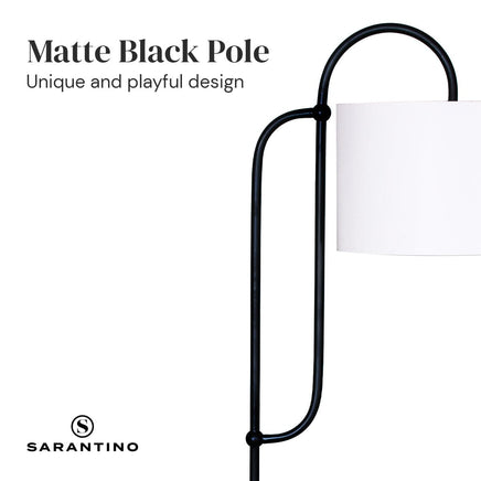 Sarantino Metal Floor Lamp with Marble Base & Ghost-White Shade Home & Garden Kings Warehouse