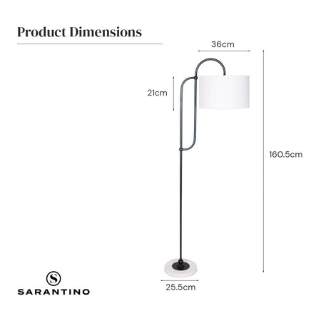 Sarantino Metal Floor Lamp with Marble Base & Ghost-White Shade Home & Garden Kings Warehouse