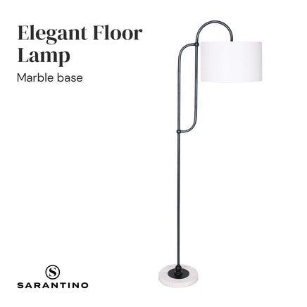 Sarantino Metal Floor Lamp with Marble Base & Ghost-White Shade Home & Garden Kings Warehouse