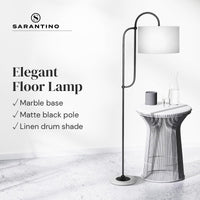 Sarantino Metal Floor Lamp with Marble Base & Ghost-White Shade Home & Garden Kings Warehouse