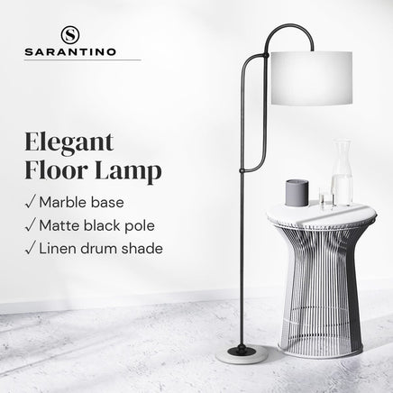 Sarantino Metal Floor Lamp with Marble Base & Ghost-White Shade Home & Garden Kings Warehouse