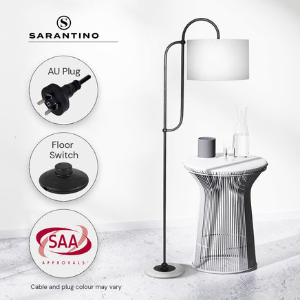 Sarantino Metal Floor Lamp with Marble Base & Ghost-White Shade Home & Garden Kings Warehouse