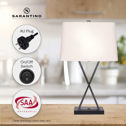 Sarantino Metal Table Lamp Pair Rectangular Shade X Stand Kings Warehouse