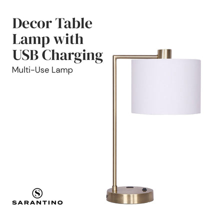 Sarantino Metal Task Lamp with USB Charging Port Antique Brass Finish Kings Warehouse