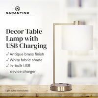 Sarantino Metal Task Lamp with USB Charging Port Antique Brass Finish Kings Warehouse