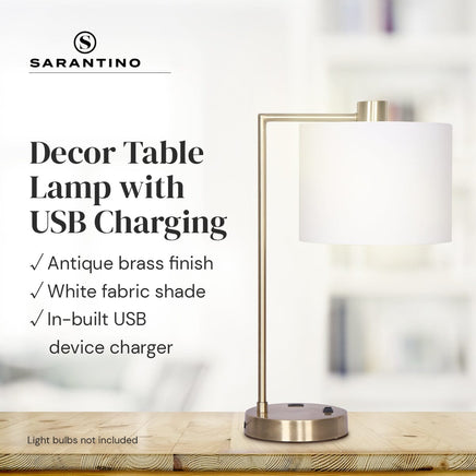 Sarantino Metal Task Lamp with USB Charging Port Antique Brass Finish Kings Warehouse