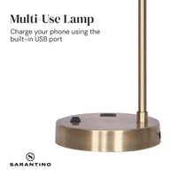 Sarantino Metal Task Lamp with USB Charging Port Antique Brass Finish Kings Warehouse