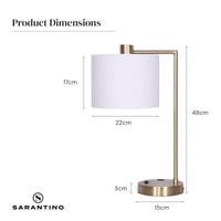 Sarantino Metal Task Lamp with USB Charging Port Antique Brass Finish Kings Warehouse