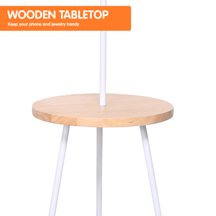 Sarantino Metal Tripod Floor Lamp Shade with Wooden Table Shelf Kings Warehouse