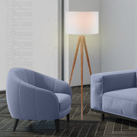 Sarantino Metal Tripod Floor Spot Lamp Shade Drum in Wooden Finish Kings Warehouse