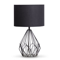 Sarantino Metal Wire Table Lamp in Black Finish With Black Drum Shade Kings Warehouse