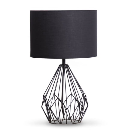 Sarantino Metal Wire Table Lamp in Black Finish With Black Drum Shade Kings Warehouse