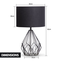 Sarantino Metal Wire Table Lamp in Black Finish With Black Drum Shade Kings Warehouse