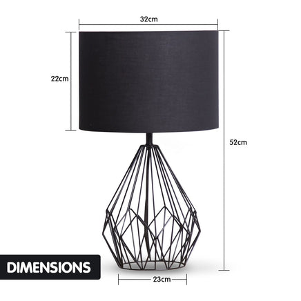 Sarantino Metal Wire Table Lamp in Black Finish With Black Drum Shade Kings Warehouse