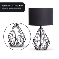 Sarantino Metal Wire Table Lamp in Black Finish With Black Drum Shade Kings Warehouse
