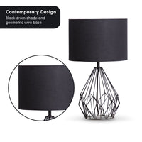 Sarantino Metal Wire Table Lamp in Black Finish With Black Drum Shade Kings Warehouse