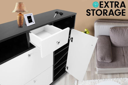 Sarantino Shoe Rack Cabinet Wooden Storage Organiser Shelf Cupboard Drawer Furniture Kings Warehouse