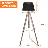 Sarantino Timber Tripod Floor Lamp Adjustable Height Taper Fabric Kings Warehouse