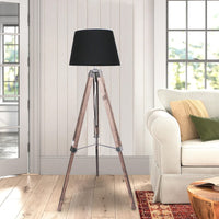Sarantino Timber Tripod Floor Lamp Adjustable Height Taper Fabric Kings Warehouse