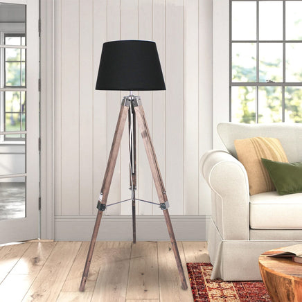 Sarantino Timber Tripod Floor Lamp Adjustable Height Taper Fabric Kings Warehouse