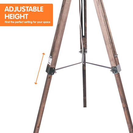 Sarantino Timber Tripod Floor Lamp Adjustable Height Taper Fabric Kings Warehouse