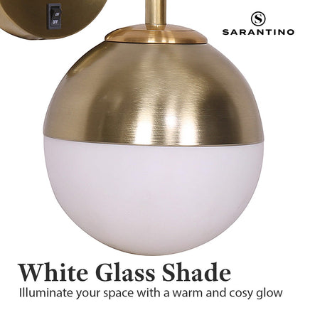 Sarantino Wall Lamp with Gold Metal Base and White Glass Shade Kings Warehouse