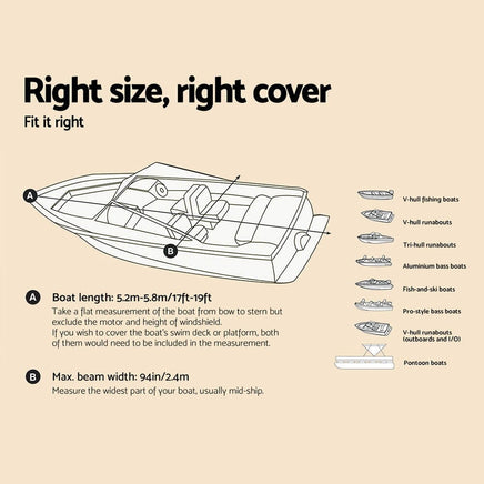 Seamanship 17-19ft Boat Cover Trailerable Jumbo 600D Marine Heavy Duty Outdoor Recreation Kings Warehouse