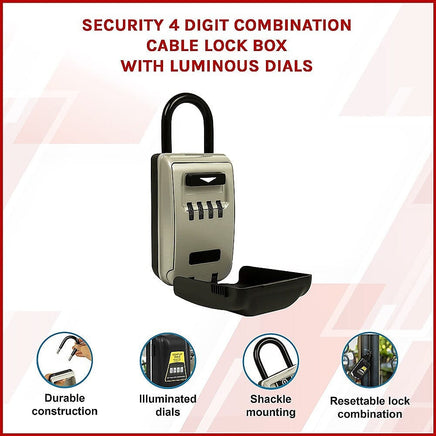 Security 4 Digit Combination Cable Lock Box With Luminous Dials Tools Kings Warehouse