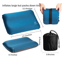 Self Inflating Camping Pillow with Ergonomic 4D Support - Blue Outdoor Recreation Kings Warehouse