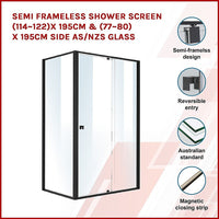 Semi Frameless Shower Screen (114~122)x 195cm & (77~80)x 195cm Side AS/NZS Glass Furniture Kings Warehouse
