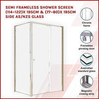 Semi Frameless Shower Screen (114~122)x 195cm & (77~80)x 195cm Side AS/NZS Glass Furniture Kings Warehouse