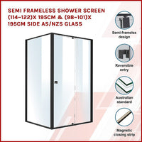 Semi Frameless Shower Screen (114~122)x 195cm & (98~101)x195cm Side AS/NZS Glass Kings Warehouse