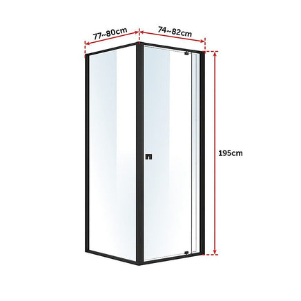 Semi Frameless Shower Screen (74~82)x 195cm & (77~80)x 195cm Side AS/NZS Glass Furniture Kings Warehouse