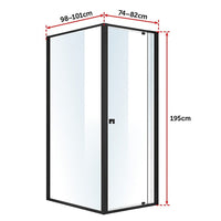 Semi Frameless Shower Screen (74~82)x 195cm & (98~101)x 195cm Side AS/NZS Glass Kings Warehouse