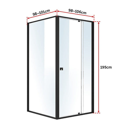 Semi Frameless Shower Screen (98~106)x 195cm & (98~101)x 195cm Side AS/NZS Glass Kings Warehouse