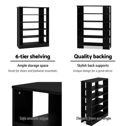 Shoe Rack Cabinet 30 Pairs 6-Tier Shelf Black Furniture Kings Warehouse