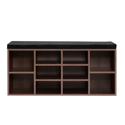Shoe Rack Cabinet Bench 10 Cubes - Walnut Furniture Kings Warehouse