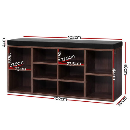 Shoe Rack Cabinet Bench 10 Cubes - Walnut Furniture Kings Warehouse