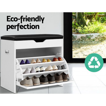 Shoe Rack Cabinet Bench 3-tier 15 Pairs White Furniture Kings Warehouse