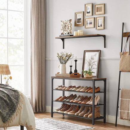 Shoe Rack with 3 Mesh Shelves Rustic Brown and Black Furniture Kings Warehouse