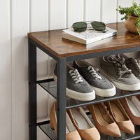 Shoe Rack with 3 Mesh Shelves Rustic Brown and Black Furniture Kings Warehouse