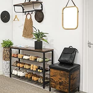 Shoe Rack with 3 Mesh Shelves Rustic Brown and Black Furniture Kings Warehouse