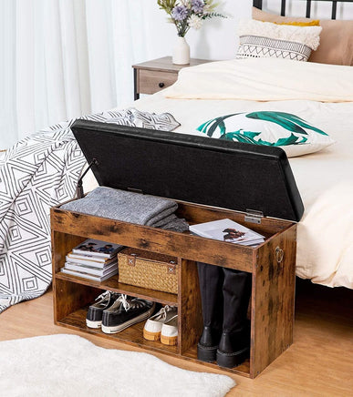 Shoe Storage Bench with Padded Cushion,Flip-Open Storage Box and Adjustable Shelf for Entryway and Living Room Kings Warehouse